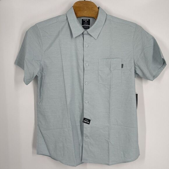 Hurley Mens XXL Short Sleeve Button Up Grey Nike Dri-Fit Classic Fit - Picture 2 of 6